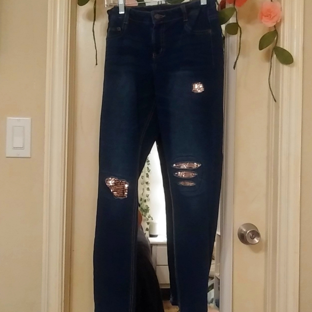 Ripped sequin jeans